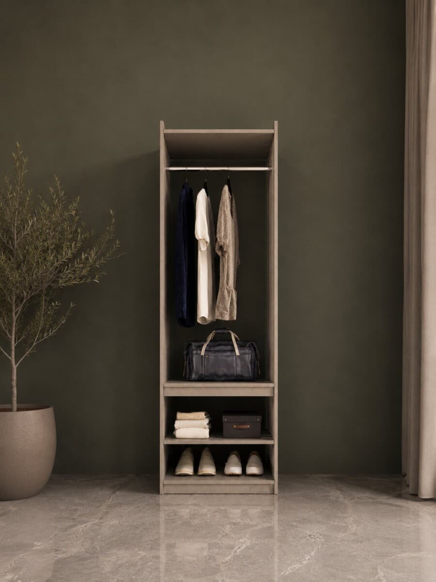 Boho style wardrobe in luxurious warm room