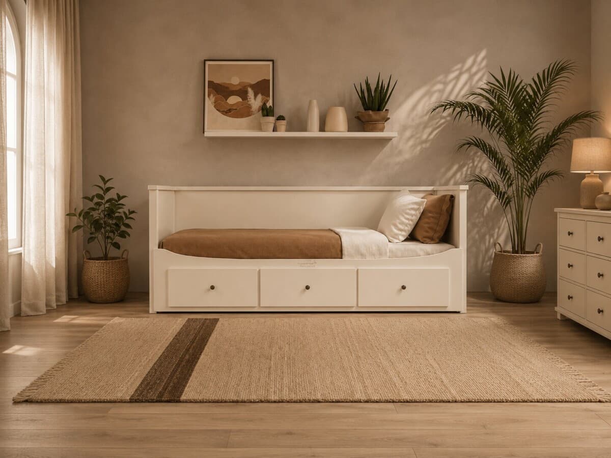 Luxurious white Wodden bed in warm lighting Bedroom